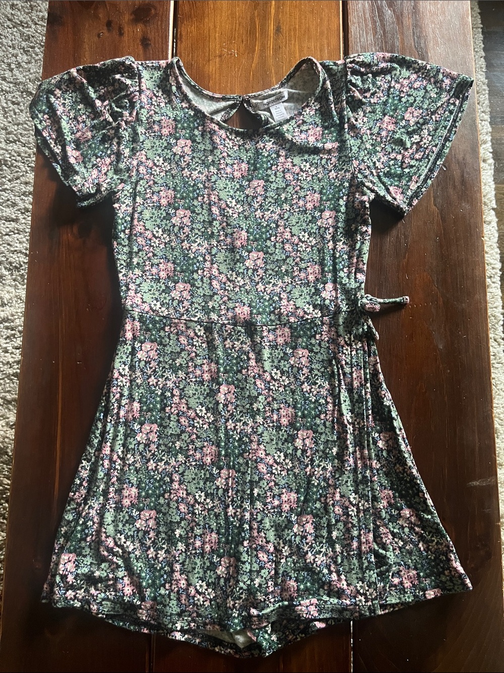 Nordstrom Girls' Floral Green & Pink Short Sleeve Dress